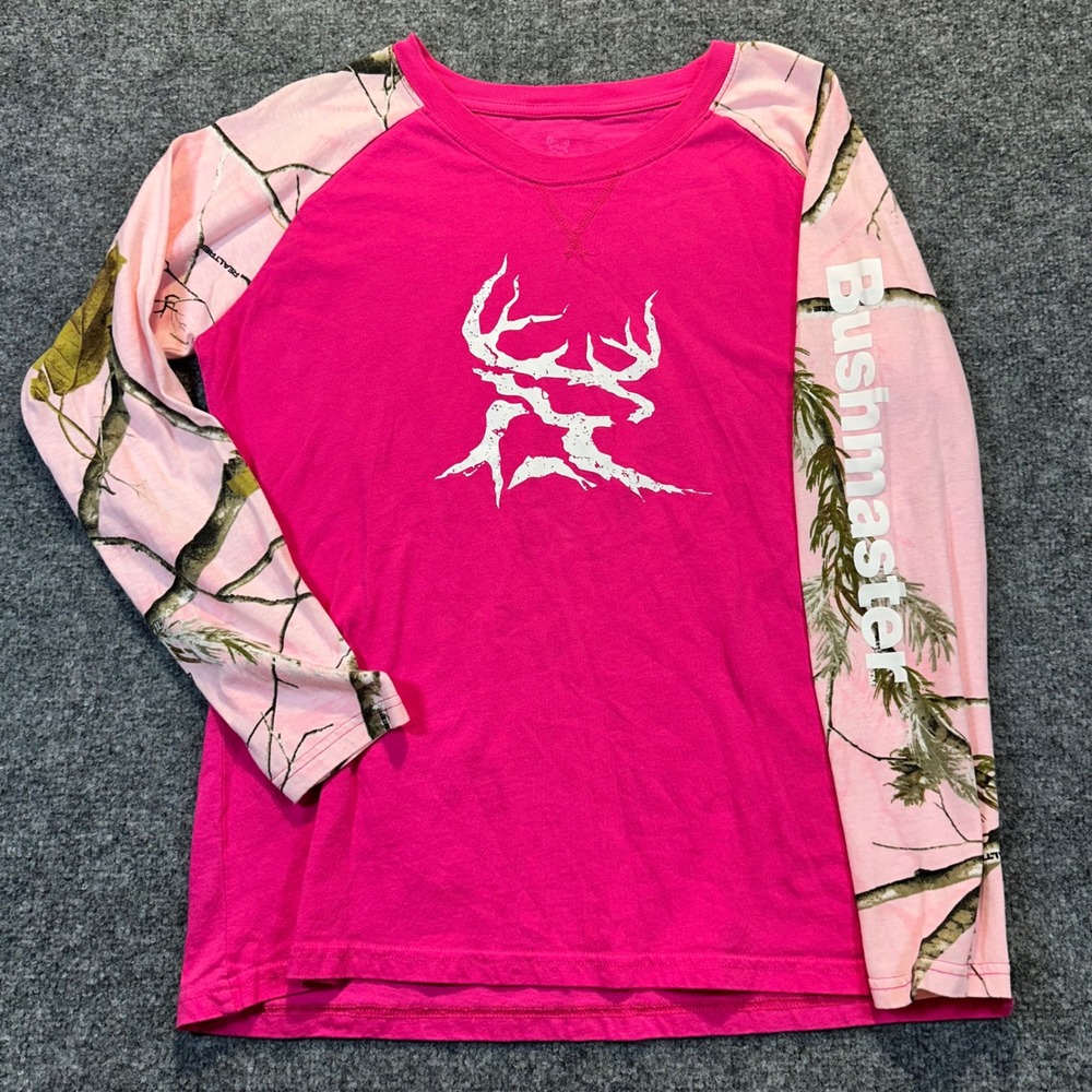 Bushmaster Raglan T-Shirt Women Large Pink Camo Realtree Hunting Outdoors Gorp